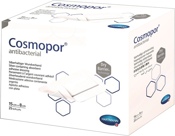 Повязка пластырная послеоперационная стерильная Hartmann Cosmopor Antibacterial, 15 см х 8 см