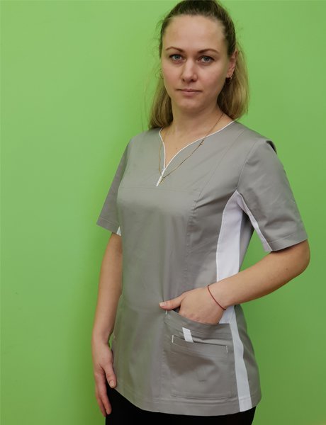 Блуза медицинская женская модель "МБл-008", бело-серая