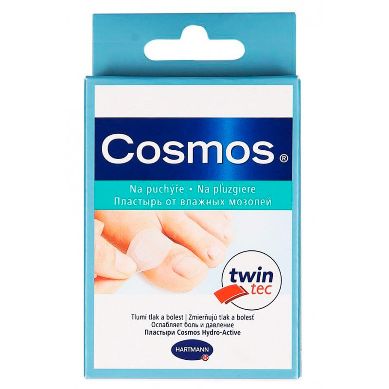 Пластырь  Cosmos Hydro-Active Twin Tec, от влажных мозолей, 1,9 см х 5,5 см, 6 шт