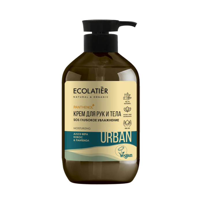 Крем для рук и тела глубокое увлажнение Ecolatier Urban SOS "Алоэ вера, кокос & пантенол", 400 мл